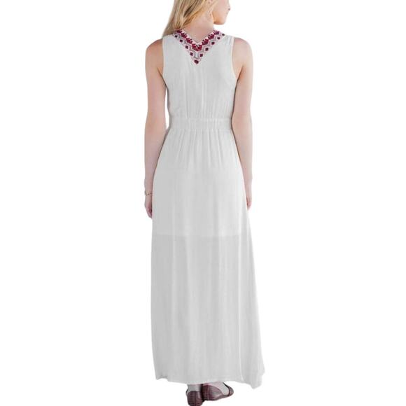 Alya Embroidered Maxi boho Dress v neck Sleeveless ivory Sz Small - Picture 2 of 16